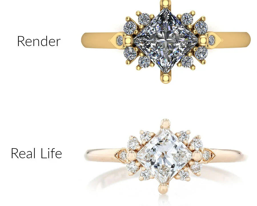 Master jeweler in Airmont, NY comparing a 3D custom jewelry model with a finished diamond ring.