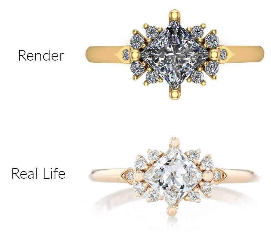 Master jeweler in Airmont, NY comparing a 3D custom jewelry model with a finished diamond ring.