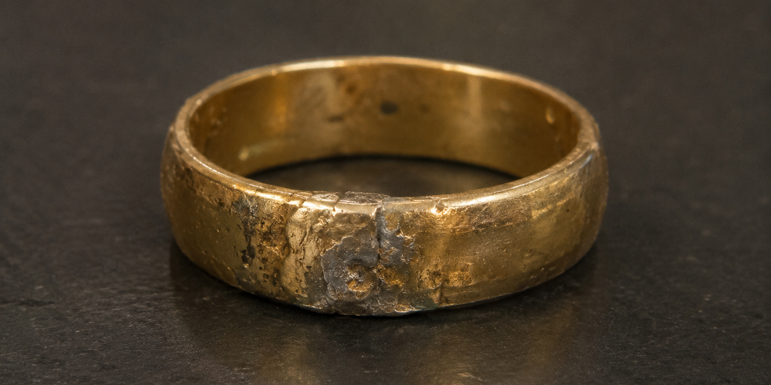 a botched solder joint on a gold ring to perform a structural repair salvage at Motek Jewelry Design Studio in Airmont, NY.