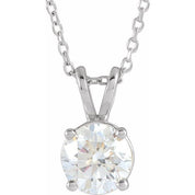 14K White  1 CT Lab-Grown Diamond Solitaire 16-18" Necklace