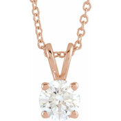 14K Rose  5/8 CT Lab-Grown Diamond Solitaire 16-18" Necklace