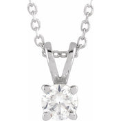 14K White  1/4 CT Lab-Grown Diamond Solitaire 16-18" Necklace
