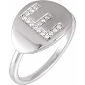 14K White 1/10 CTW Natural Diamond Initial E Ring