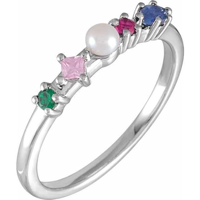 14K White Cultured Freshwater Pearl & Multi-Gemstone Ring - Elegant Design