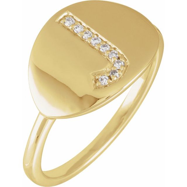 14K Yellow .05 CTW Natural Diamond Initial J Ring