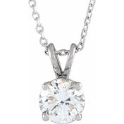 14K White  7/8 CT Lab-Grown Diamond Solitaire 16-18" Necklace