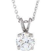 14K White  7/8 CT Lab-Grown Diamond Solitaire 16-18" Necklace
