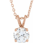 14K Rose  7/8 CT Lab-Grown Diamond Solitaire 16-18" Necklace