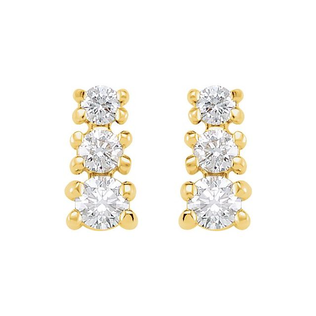14K Yellow 3/8 CTW Natural Diamond Three-Stone Earrings