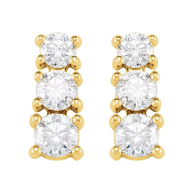 14K Yellow 7/8 CTW Natural Diamond Three-Stone Earrings