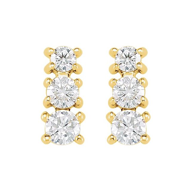 14K Yellow 1/4 CTW Natural Diamond Three-Stone Earrings