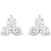 14K White 1 CTW Natural Diamond Three-Stone Stud Earrings