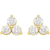 14K Yellow 1 CTW Natural Diamond Three-Stone Stud Earrings