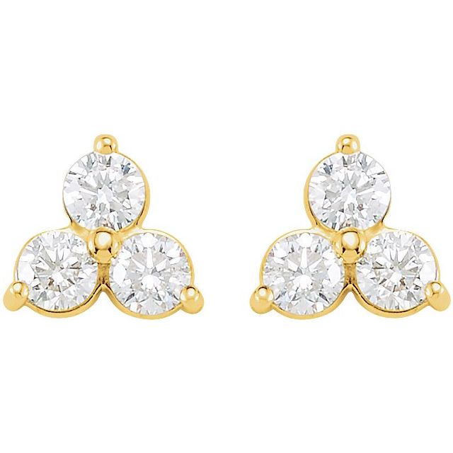 14K Yellow 1 CTW Natural Diamond Three-Stone Stud Earrings