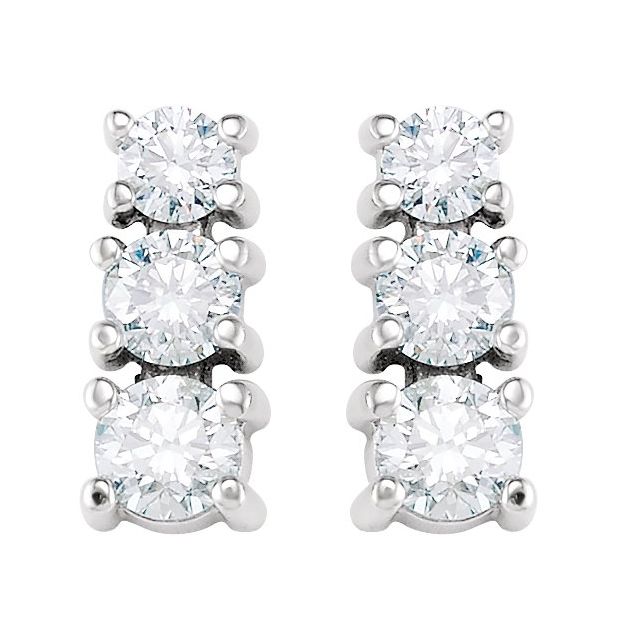 14K White 7/8 CTW Natural Diamond Three-Stone Earrings