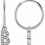 14K White .05 CTW Natural Diamond Single Initial B Hoop Earring