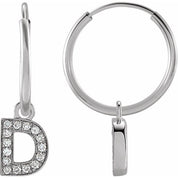 14K White .05 CTW Natural Diamond Single Initial D Hoop Earring