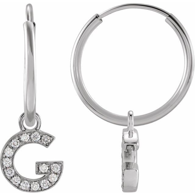 14K White .05 CTW Natural Diamond Single Initial G Hoop Earring