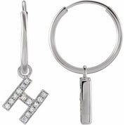 14K White .05 CTW Natural Diamond Single Initial H Hoop Earring