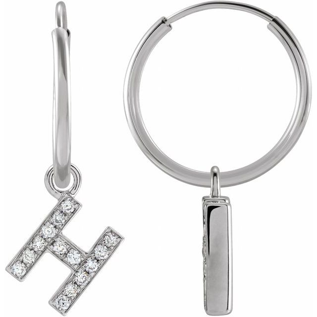 14K White .05 CTW Natural Diamond Single Initial H Hoop Earring