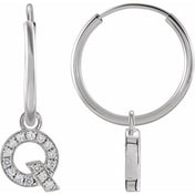 14K White .05 CTW Natural Diamond Single Initial Q Hoop Earring