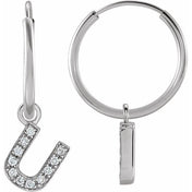 14K White .04 CTW Natural Diamond Single Initial U Hoop Earring