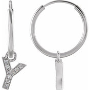 14K White .03 CTW Natural Diamond Single Initial Y Hoop Earring
