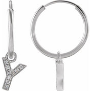 14K White .03 CTW Natural Diamond Single Initial Y Hoop Earring