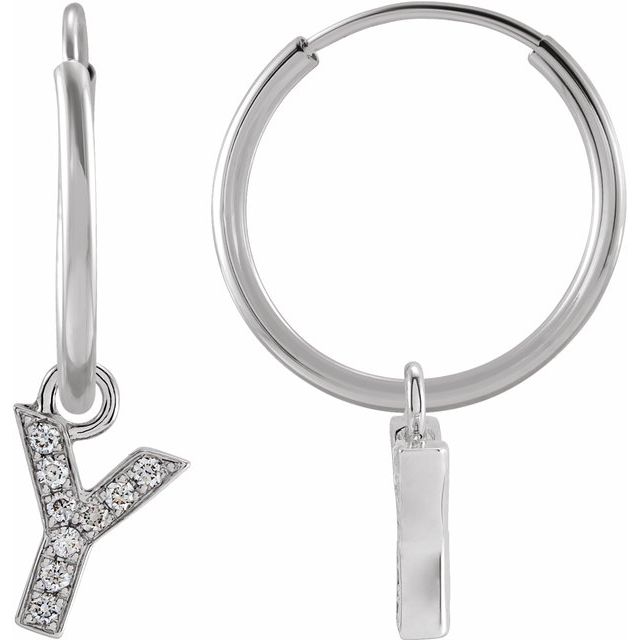 14K White .03 CTW Natural Diamond Single Initial Y Hoop Earring