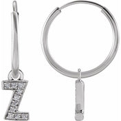 14K White .03 CTW Natural Diamond Single Initial Z Hoop Earring