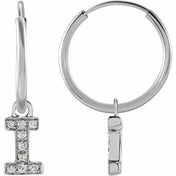 14K White .03 CTW Natural Diamond Single Initial I Hoop Earring