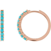14K Rose Natural Turquoise 20 mm Huggie Hoop Earrings