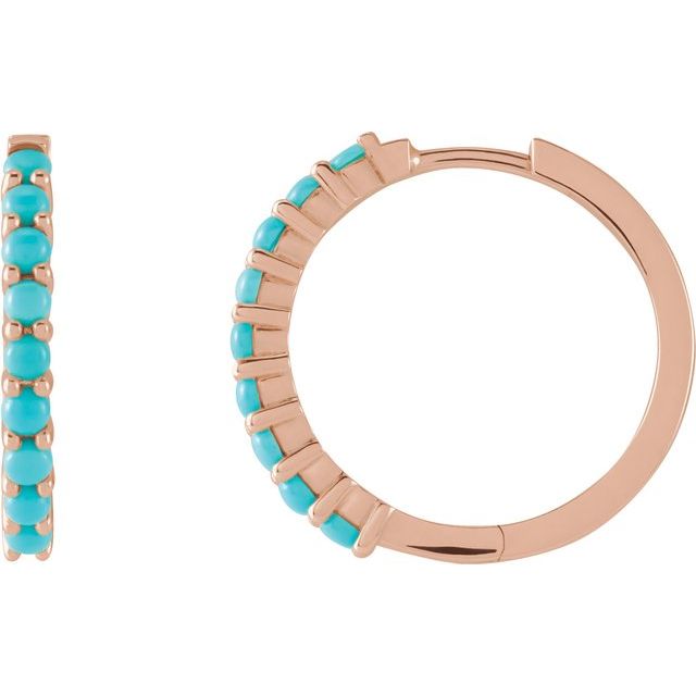 14K Rose Natural Turquoise 20 mm Huggie Hoop Earrings