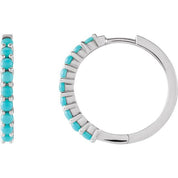14K White Natural Turquoise 20 mm Huggie Hoop Earrings