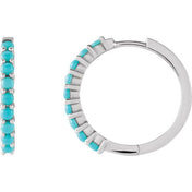 Sterling Silver Natural Turquoise 20 mm Huggie Hoop Earrings