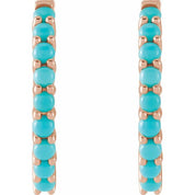 14K Rose Natural Turquoise 20 mm Huggie Hoop Earrings