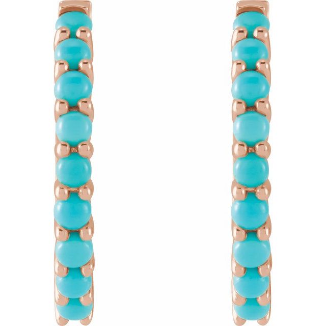 14K Rose Natural Turquoise 20 mm Huggie Hoop Earrings