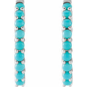 14K White Natural Turquoise 20 mm Huggie Hoop Earrings