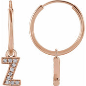 14K Rose .03 CTW Natural Diamond Single Initial Z Hoop Earring
