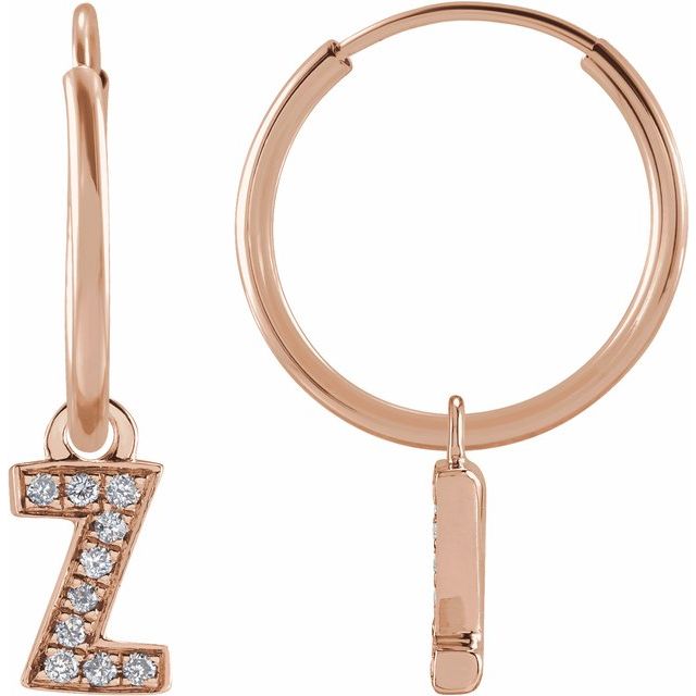 14K Rose .03 CTW Natural Diamond Single Initial Z Hoop Earring