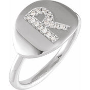 14K White 1/10 CTW Natural Diamond Initial R Ring