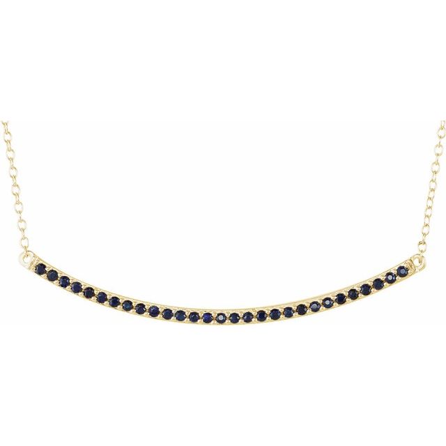 14K Yellow Natural Blue Sapphire Bar 16-18" Necklace