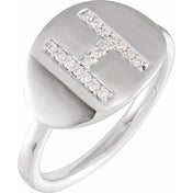 14K White 1/10 CTW Natural Diamond Initial H Ring