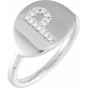 14K White .08 CTW Natural Diamond Initial P Ring