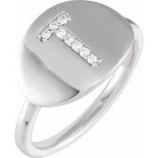 14K White .06 CTW Natural Diamond Initial T Ring