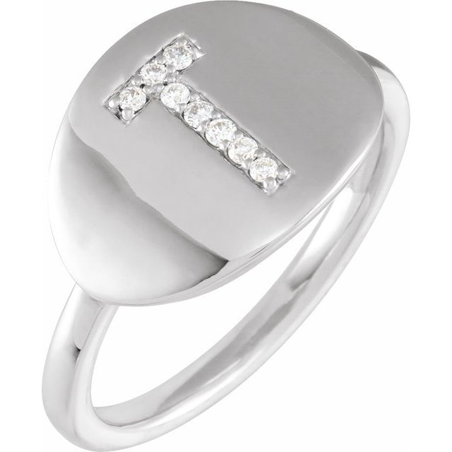 14K White .06 CTW Natural Diamond Initial T Ring