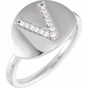 14K White .08 CTW Natural Diamond Initial V Ring