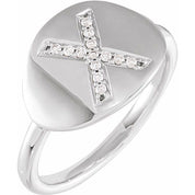 14K White .08 CTW Natural Diamond Initial X Ring
