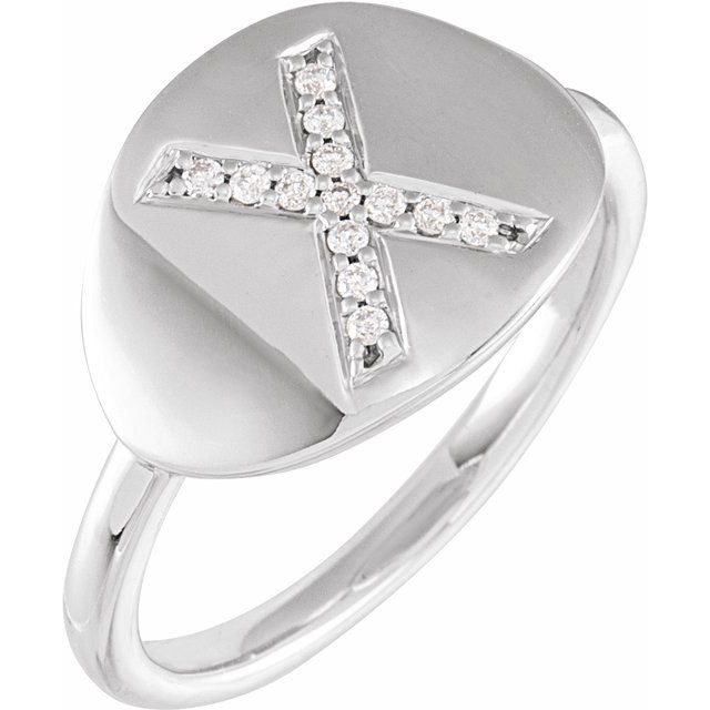 14K White .08 CTW Natural Diamond Initial X Ring