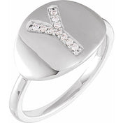 14K White .06 CTW Natural Diamond Initial Y Ring